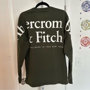Abercrombie & Fitch Olive Green Logo Long-Sleeve Shirt - Size L